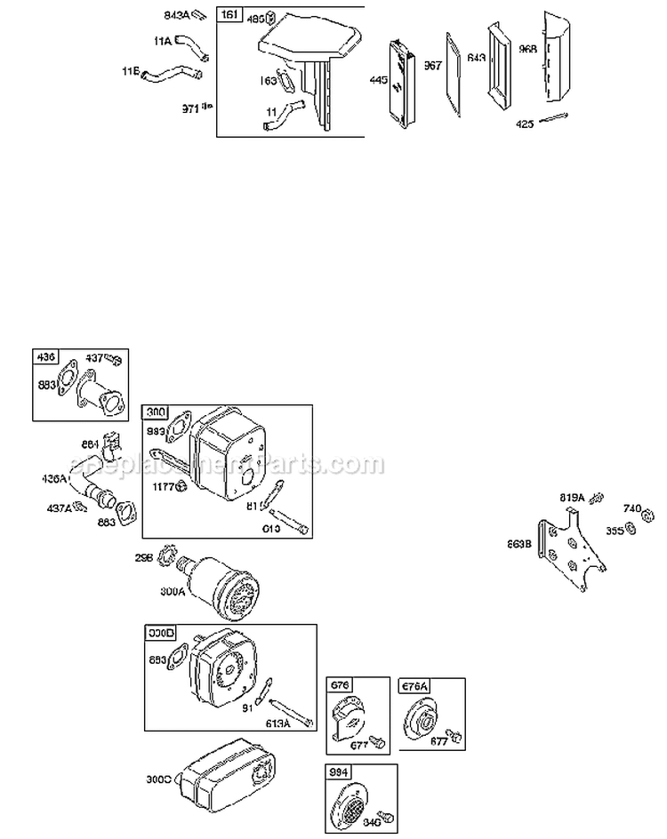 Air Cleaner Muffler Diagram and Parts List for 19G412-1180-E2  Briggs and Stratton Engine